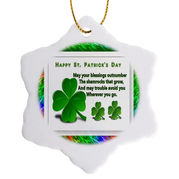 3drose, St Patricks Day, 3 inch Snowflake Porcelain Ornament