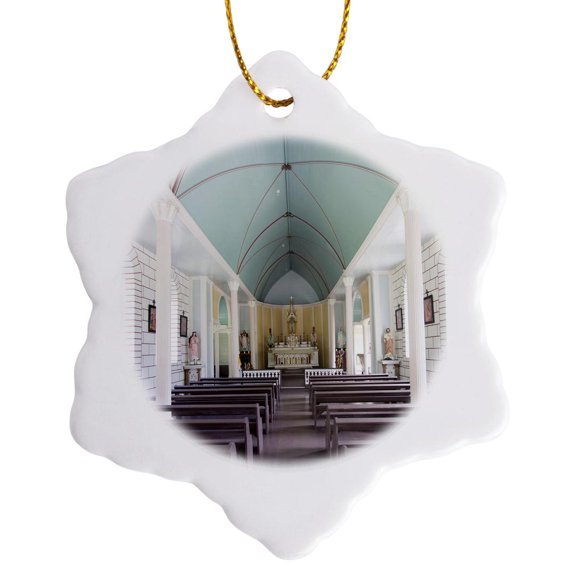 3drose, St Philomena, Father Damiens Church, Hawaii, Usa - Us12 Dpb2742 - Douglas Peebles, 3 inch Snowflake Porcelain Ornament