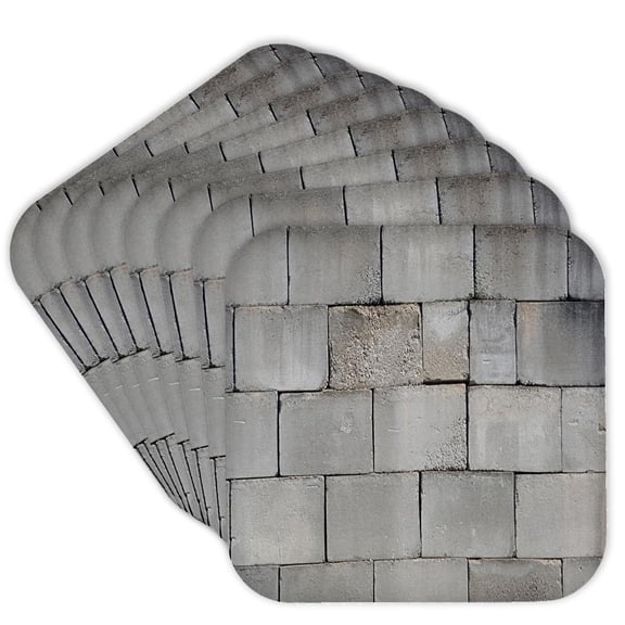 3drose, Stacked Cement Cinder Block Brick Wall, Set of 8 Coasters - Soft