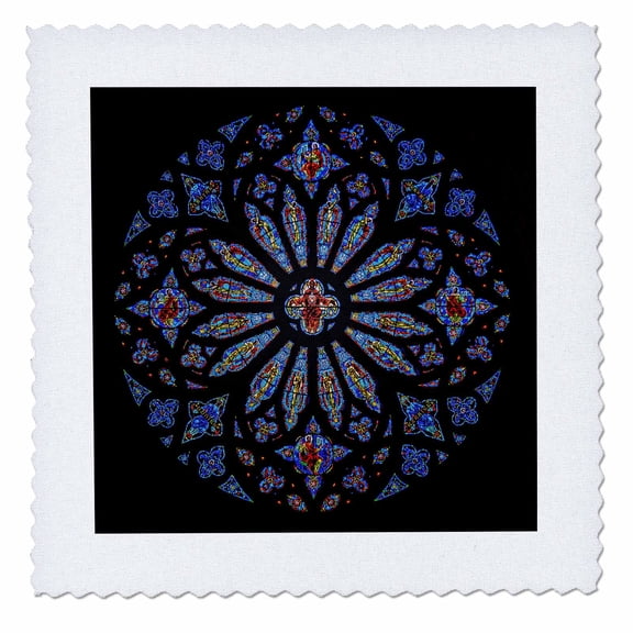 3dRose, Stained Glass Rose Window Cathedral , 12x12 inch quilt square