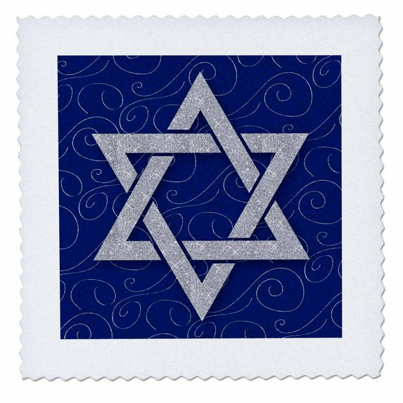 3dRose, Star of David Faux Silver Glitter on Blue and Silver Swirls Hanukkah, 20x20 inch quilt square