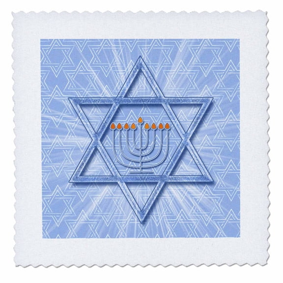 3dRose, Star of David Themed Hanukkah Menorah with Festival of Lights, 8x8 inch quilt square