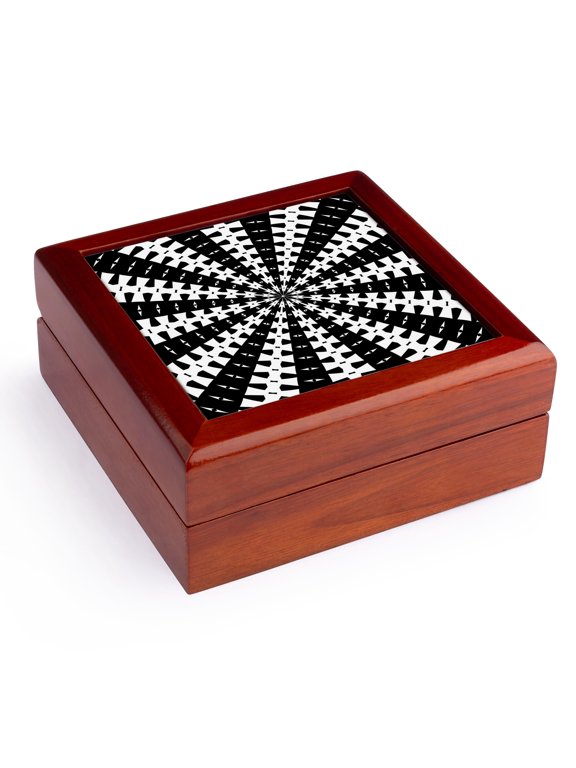 , Starlight Beam With Dovetail Pattern White On Black, Jewelry Box 5.5x5.5 inch with 4 inch tile