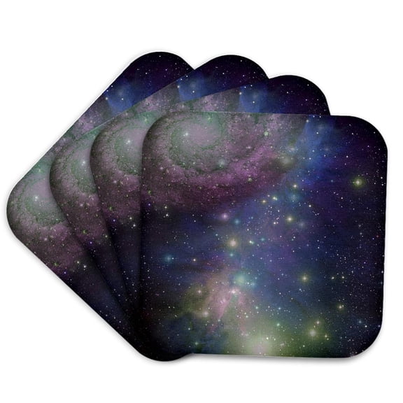 3dRose, Stars galaxies and nebulas - navy night sky blue and purple space photography collage - astronomy, set of 4 Coasters - Soft