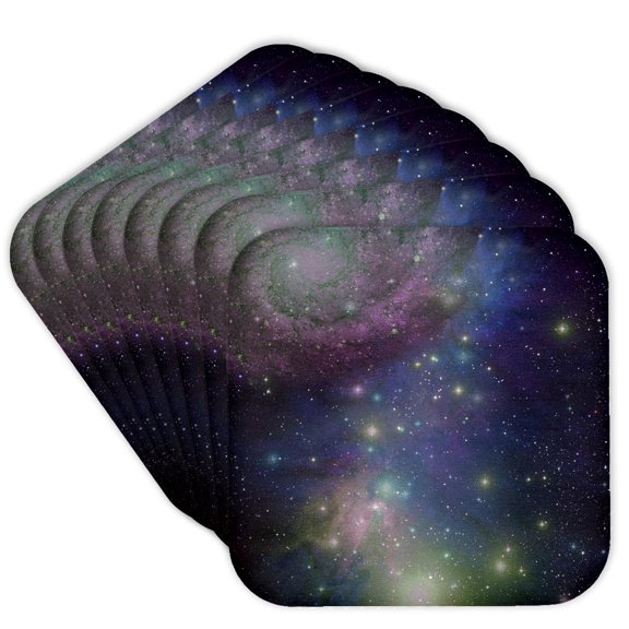 3dRose, Stars galaxies and nebulas - navy night sky blue and purple space photography collage - astronomy, set of 8 Coasters - Soft