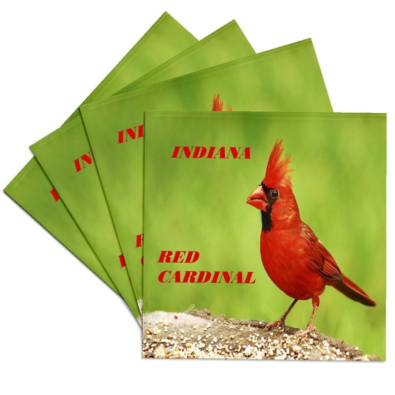 3dRose, State Bird of Indiana Red Cardinal, Set of 4 Ceramic Tile Coasters