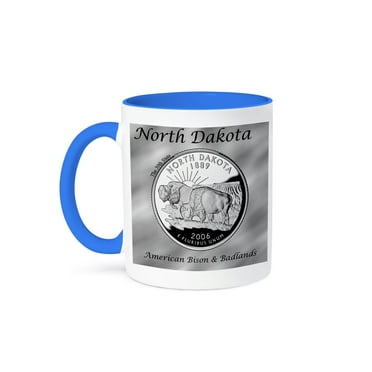 3dRose, State Quarter North Dakota, 11oz Two-Tone Blue Mug