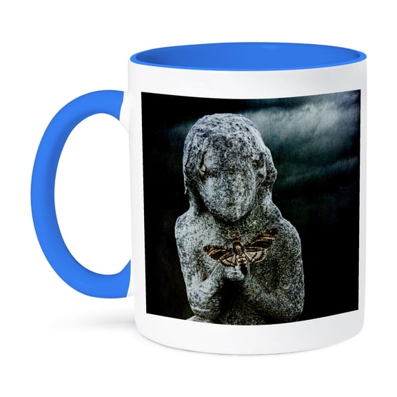 3dRose, Statue Child Faceless Moth Deaths Head Moon, 15oz Two-Tone Blue Mug