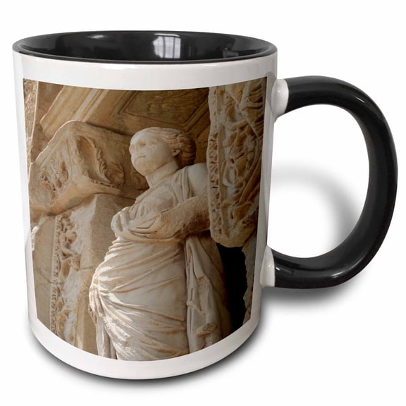 3drose, Statue - Sophia, Goddess, Wisdom, Celcus, Ephesus, Roman God, Ruins, Roman Mythology, 15oz Two-tone Black Mug