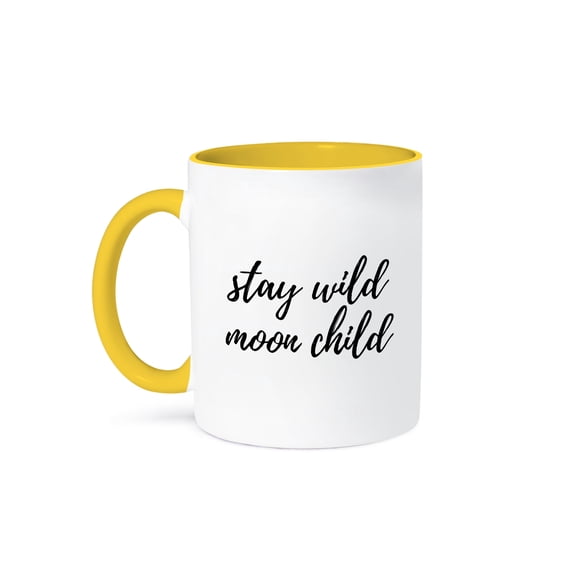3dRose, Stay wild moon child. Cursive black lettering on white background., 11oz Two-Tone Yellow Mug