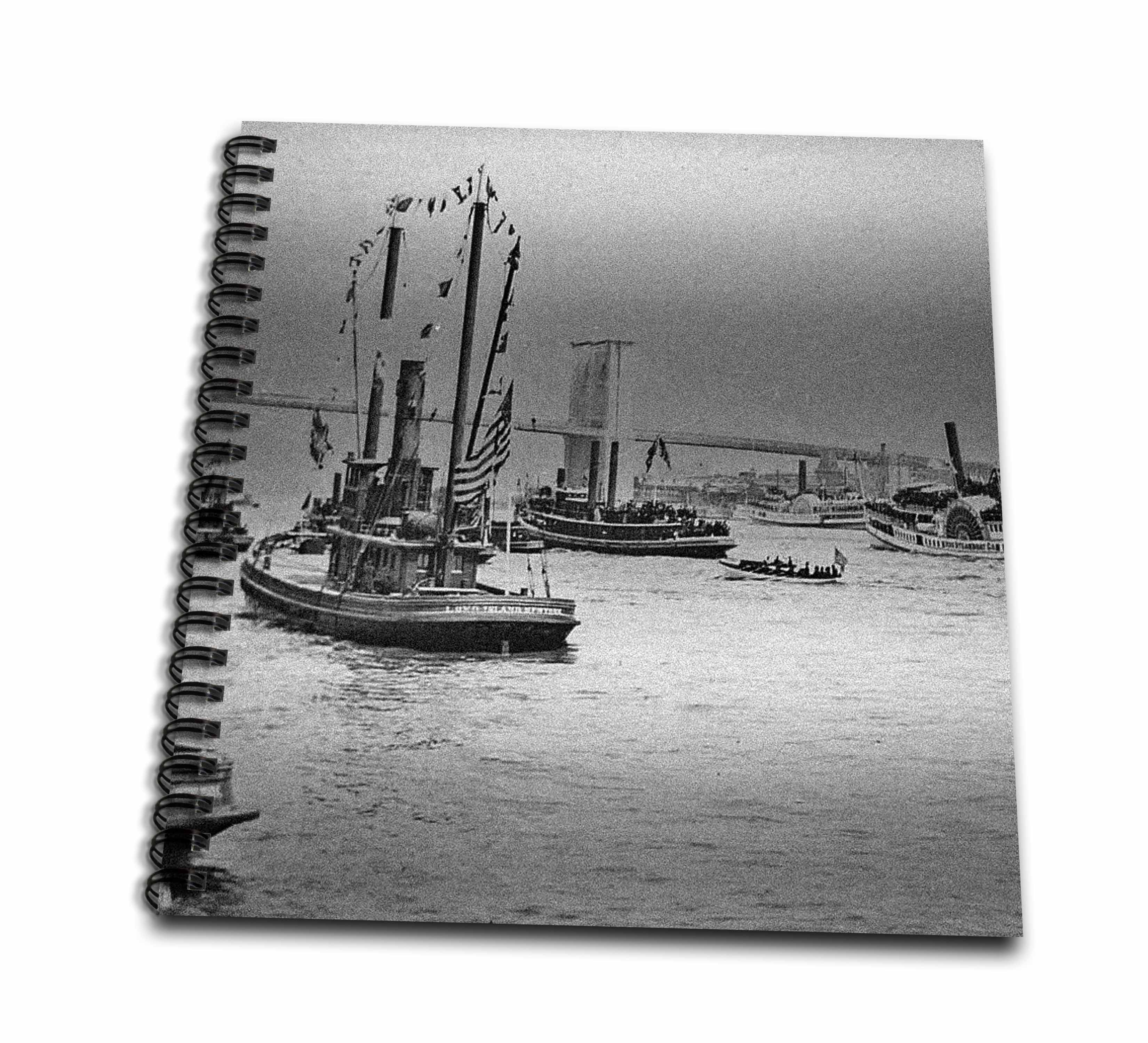 3dRose, Steamboats and Paddle wheelers Beneath the Brooklyn Bridge Vintage, Memory Book 12 x 12 inch