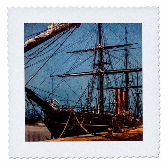 3dRose, Steamer Sail Ship Shipping Marine Transport History Nautical, 14x14 inch quilt square