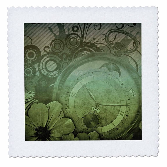 3dRose, Steampunk Clock Watch and Flower Design, 10x10 inch quilt square