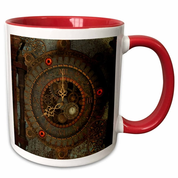3drose, Steampunk Clockwork in Rusty Metal, 11oz Two-tone Red Mug
