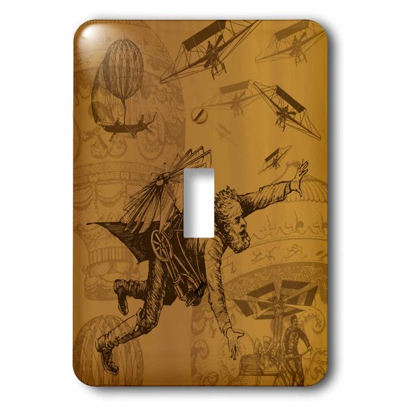 3dRose, Steampunk Flying Machines Hot Air Balloons in Vintage Brown, single toggle switch