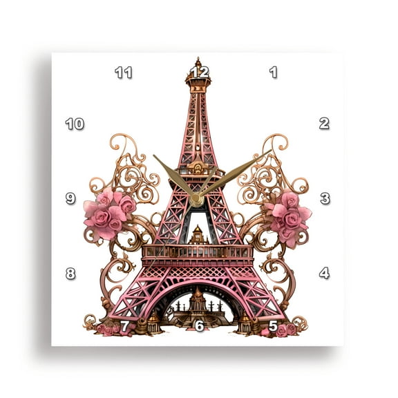 3dRose, Steampunk Valentine Eiffel Tower Illustration, 15x15 Wall Clock