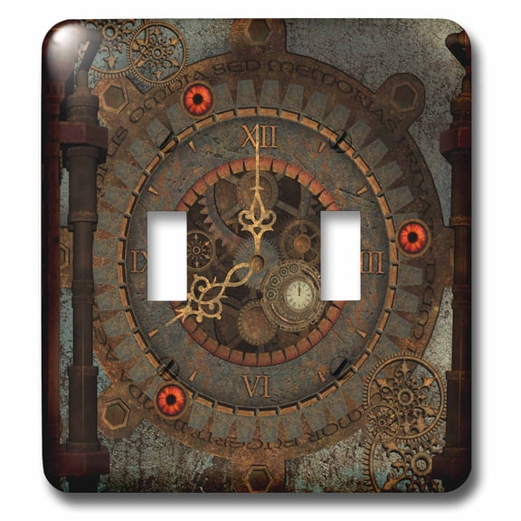 3dRose, Steampunk clockwork in rusty metal, double toggle switch
