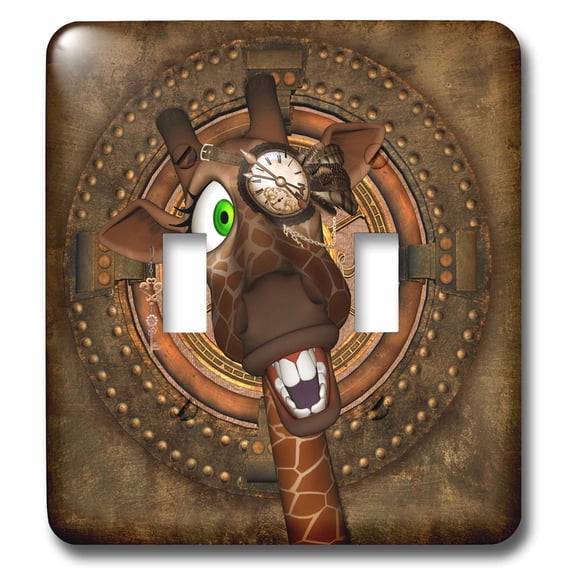 3dRose, Steampunk, funny steampunk giraffe with clock, double toggle switch