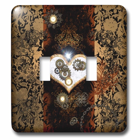3dRose, Steampunk heart with clocks and gears, double toggle switch
