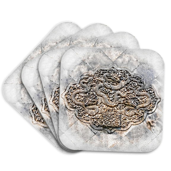 3drose, Stone Dragon Sculpture, Set of 4 Coasters - Soft