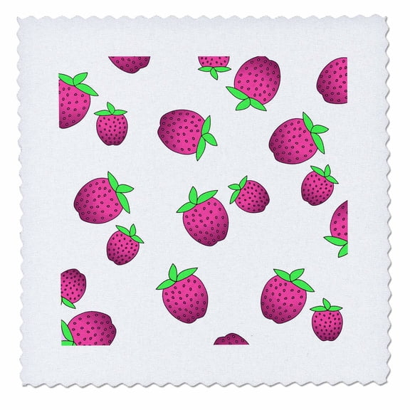 3dRose, Strawberry Print Fresh Pink Strawberries on White, 10x10 inch quilt square
