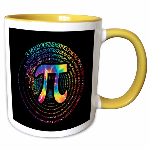 3drose, Stunning Helix of Number Pi Digits, and a Colorful Pi Symbol Design, 11oz Two-tone Yellow Mug
