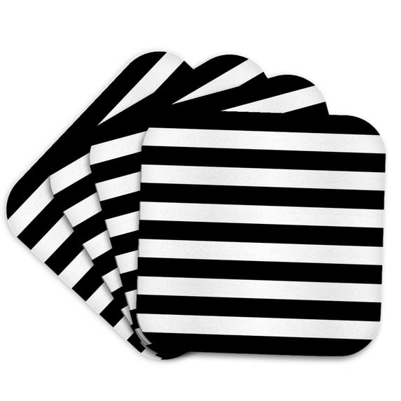 3dRose, Stylish Contemporary Stripes - Black and White striped pattern aka breton stripe, set of 4 Coasters - Soft