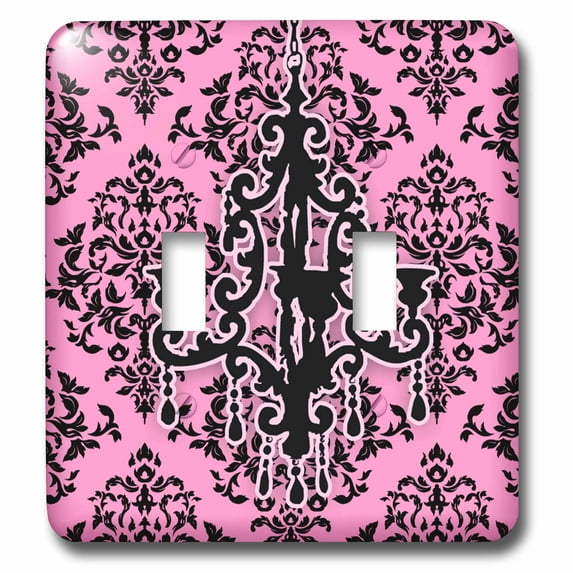 3dRose, Stylish and pink damask print with chic black chandelier fixture , double toggle switch