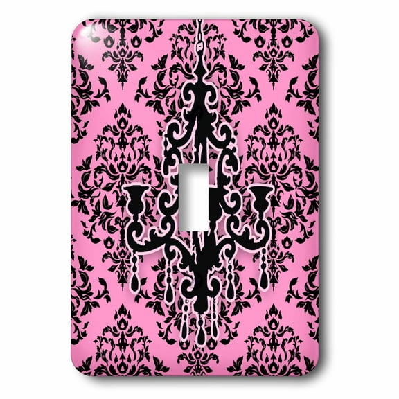 3dRose, Stylish and pink damask print with chic black chandelier fixture , single toggle switch