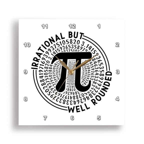 3dRose, Stylish black on white Irrational but well rounded Pi symbol design, 15x15 Wall Clock