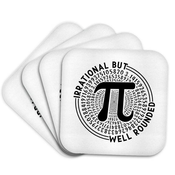 3drose, Stylish Black on White Irrational but Well Rounded Pi Symbol Design, Set of 4 Coasters - Soft