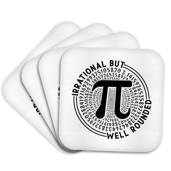 3drose, Stylish Black on White Irrational but Well Rounded Pi Symbol Design, Set of 4 Coasters - Soft