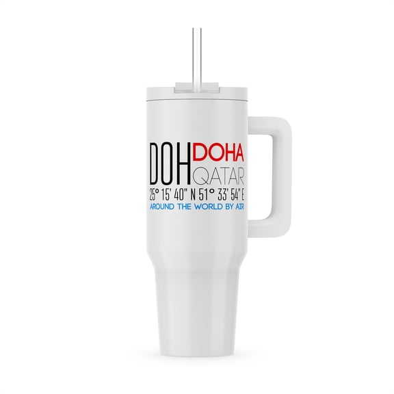 Stylish Text Doh Doha, Qatar, Coordinates. Around The World By Air, 30oz Tumbler