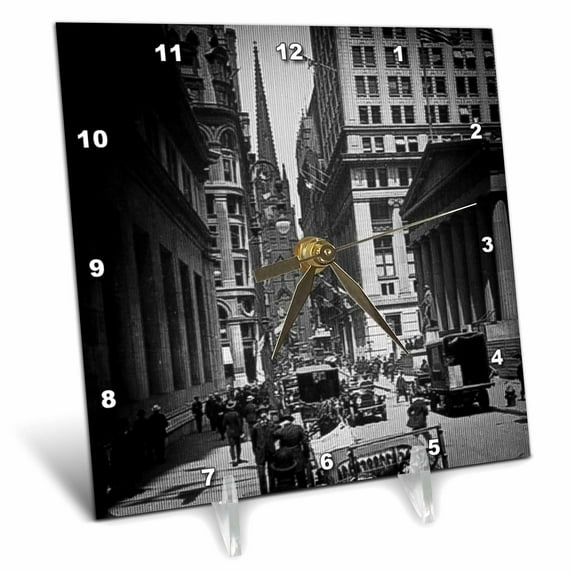 3dRose, Sub Treasury Old Trinity Church Wall Street New York City Glass Slide, 6x6 Desk Clock
