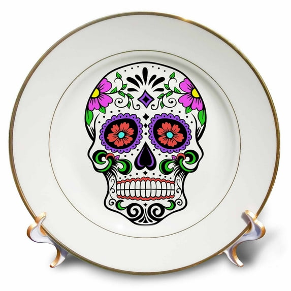 3dRose, Sugar skull, Pink, 8 inch Porcelain Plate