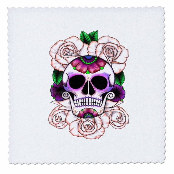 3dRose, Sugar skull. Roses., 6x6 inch quilt square