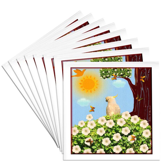 3dRose, Sulphur Crested Cockatoo - Bird Art, Set of 8 Ceramic Tile Coasters