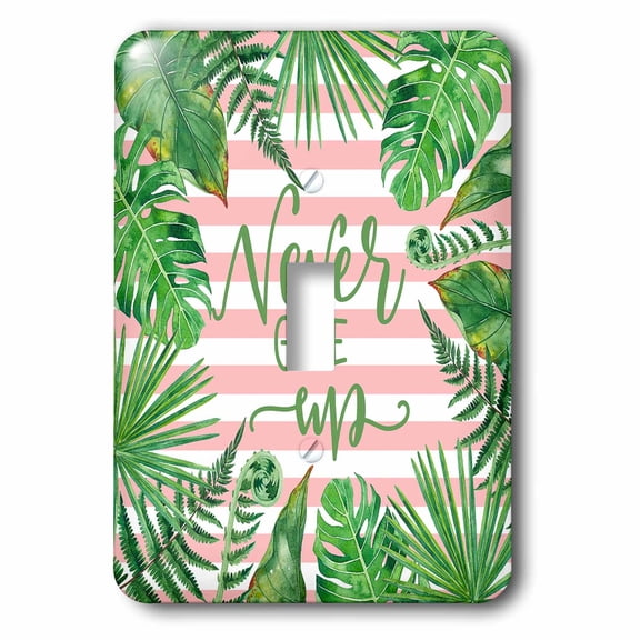 3dRose, Summer Jungle Fun- Never Give Up - Pink And Tropical Leaves Motivation, single toggle switch