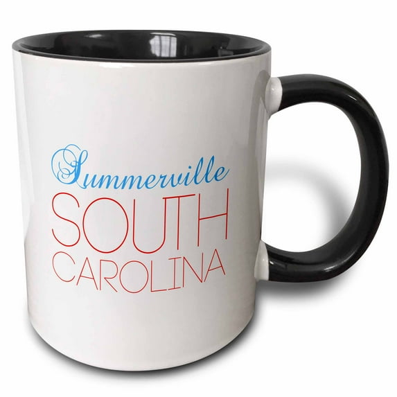 3drose, Summerville South Carolina Blue, Red Text. Patriotic Home Town Design, 15oz Two-tone Black Mug