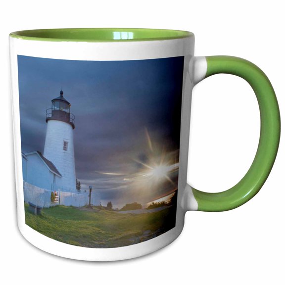 3drose, Sun, Pemaquid Point Lighthouse, New Harbor, Maine - Us20 Cha0068 - Chuck Haney, 15oz Two-tone Green Mug