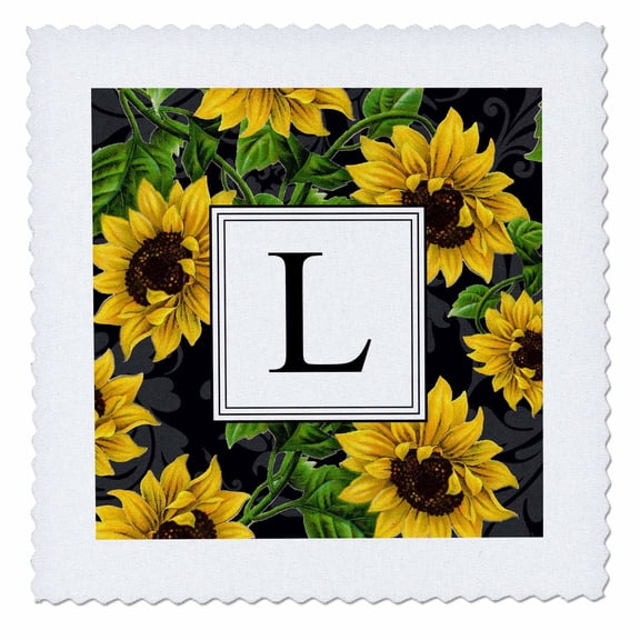 3dRose, Sunflower Letter L Monogram black and yellow flowers classic floral, 10x10 inch quilt square