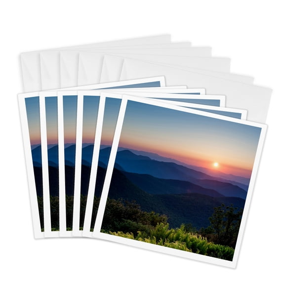 3dRose, Sunrise at Tennant Mountain area, Blue Ridge Parkway, North Carolina, 6 Greeting Cards with envelopes