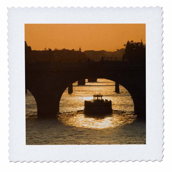 3dRose, Sunset, Boat, Pont Neuf, Seine, Paris, France - EU09 DBN0767 - David Barnes, 10x10 inch quilt square
