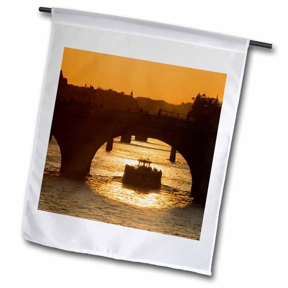 3dRose, Sunset, Boat, Pont Neuf, Seine, Paris, France - EU09 DBN0767 - David Barnes, 12 x 18 inch Garden Flag