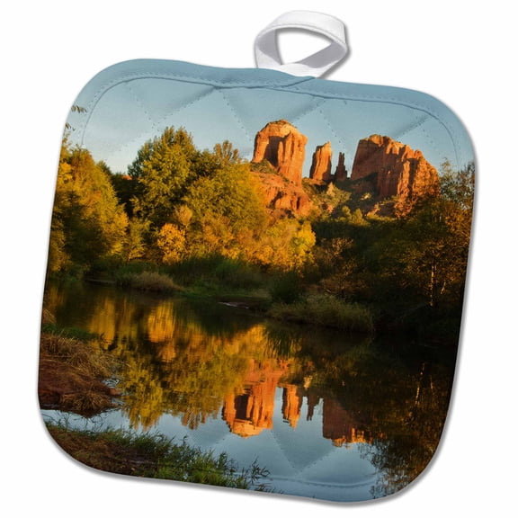 3dRose, Sunset, Oak Creek, Cathedral Rock, Sedona, Arizona, 8x8 Potholder