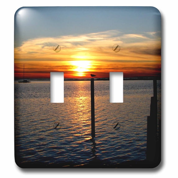 3dRose, Sunset Orange Ocean Boat Water Silhouette Reflection Bird, double toggle switch
