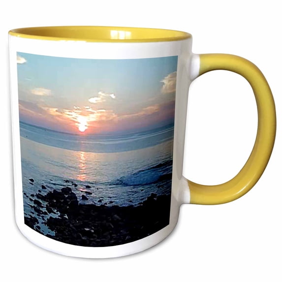3drose, Sunset Over the Sea, 15oz Two-tone Yellow Mug