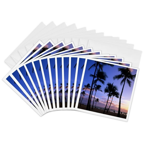 3drose, Sunset on Waikiki Beach Oahu, Hawaii, Usa - Us12 Mde0010 - Michael Defreitas, 12 Greeting Cards with Envelopes