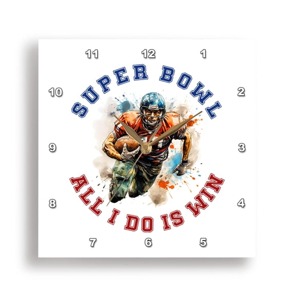 3dRose, Super bowl. All I do is win. An artsy image of a football player gift, 10x10 Wall Clock