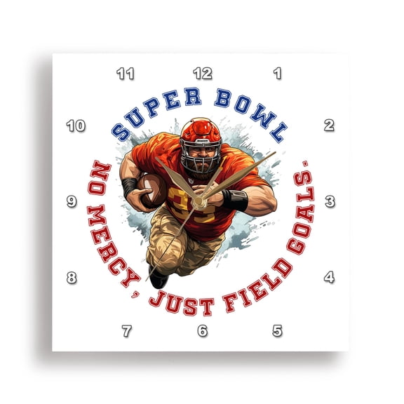 3dRose, Super bowl. No mercy, just field goals inspirational football gift, 15x15 Wall Clock